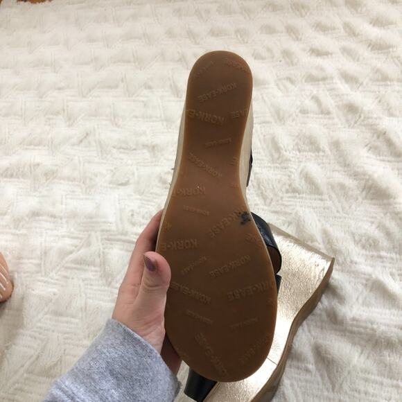 Kork-Ease Black Leather Metallic Wedge Sandals - Picture 7 of 8